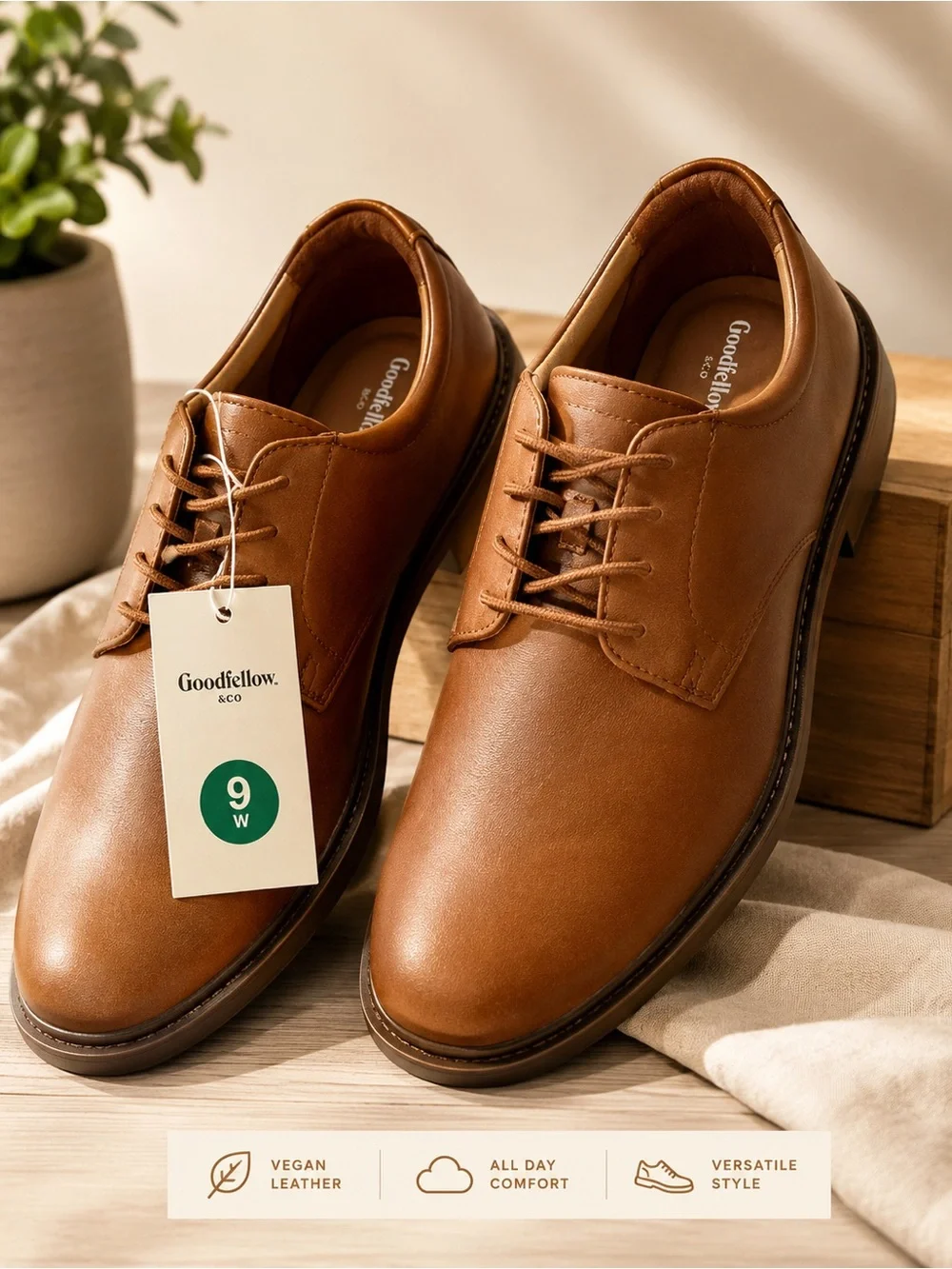 Goodfellow & Co Men's Tan Leather Derby Shoes